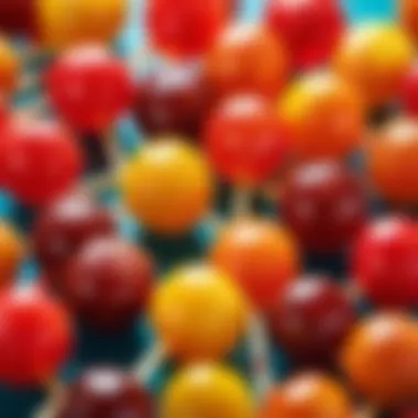 A close-up of a Chupa Chups lollipop illustrating its texture and shiny surface.