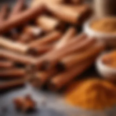 Cinnamon in Cultural Markets A vibrant market scene featuring cinnamon products and spices from various cultures.