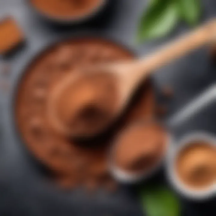 Cocoa powder in a spoon surrounded by ingredients