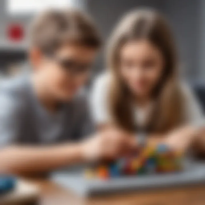 Child and parent collaborating on a Lego project