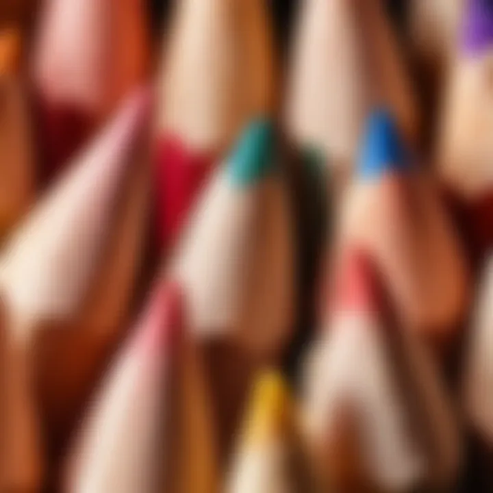 Close-up of colored pencil tips showcasing rich pigmentation