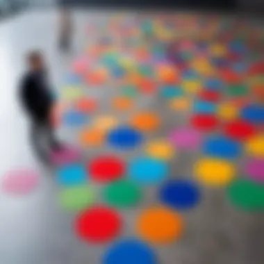 Colorful circles on the floor in a play area.