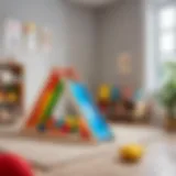 Colorful Pikler triangle with slide in a playroom