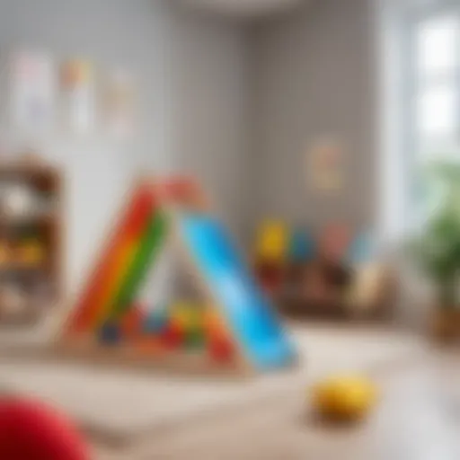 Colorful Pikler triangle with slide in a playroom