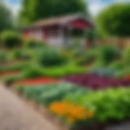 Colorful vegetable garden with various plants