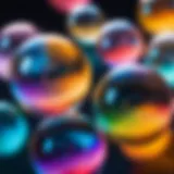 A close-up of colorful soap bubbles reflecting light in various hues