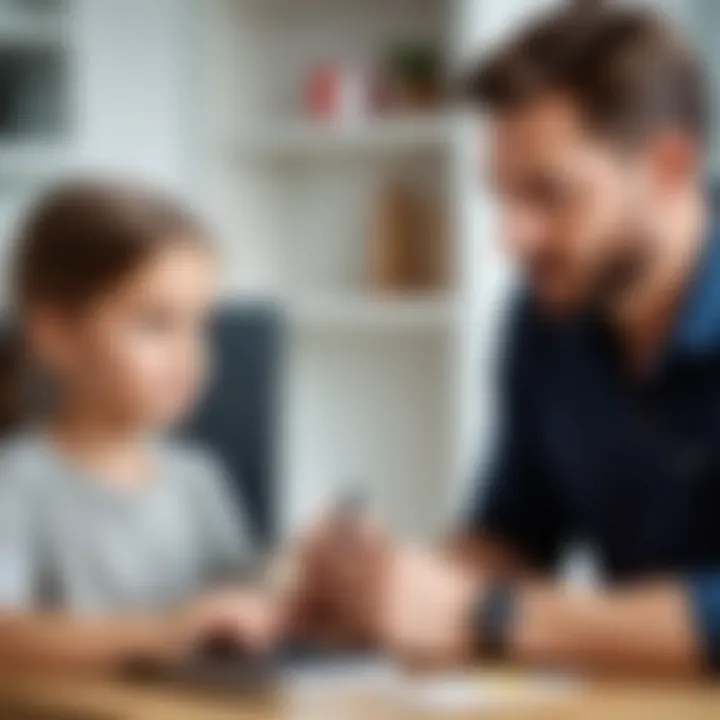 A security expert consulting with a parent about child safe security.