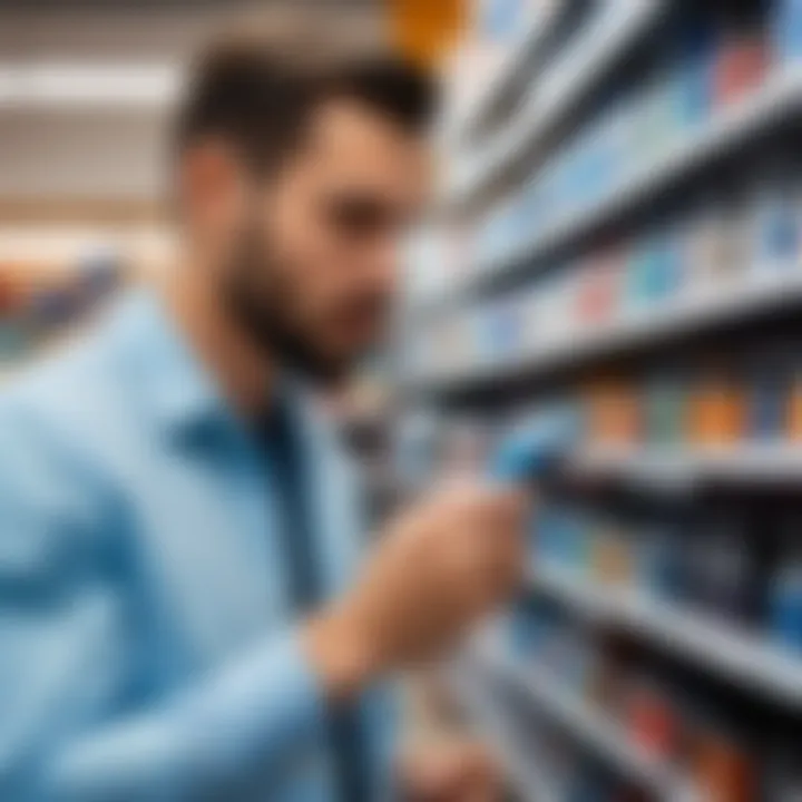 A consumer examining a selection of disposable razors in a store