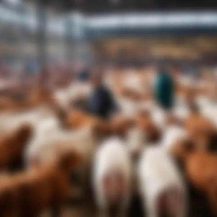 Market scene displaying the sale of livestock.