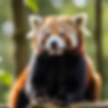 A serene scene of a red panda being cared for in a sanctuary