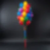 Colorful balloons arranged to form a sword shape