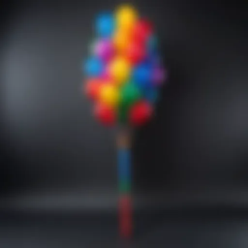 Colorful balloons arranged to form a sword shape