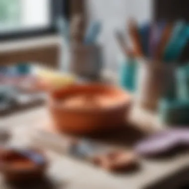 Creative Workspace with Air-Dry Clay Artistic arrangement of colorful air-dry clay and tools