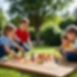 A group of children playing a cooperative game outdoors.