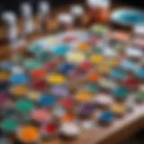 A variety of diamond painting glues displayed on a table