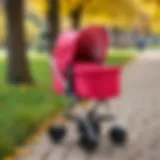 Colorful doll stroller in a park setting