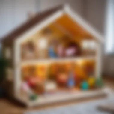 Children playing with a finished dollhouse