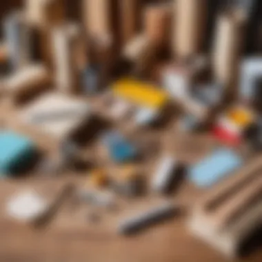 Materials laid out for dollhouse construction