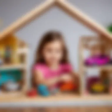 A child playing with a colorful dollhouse