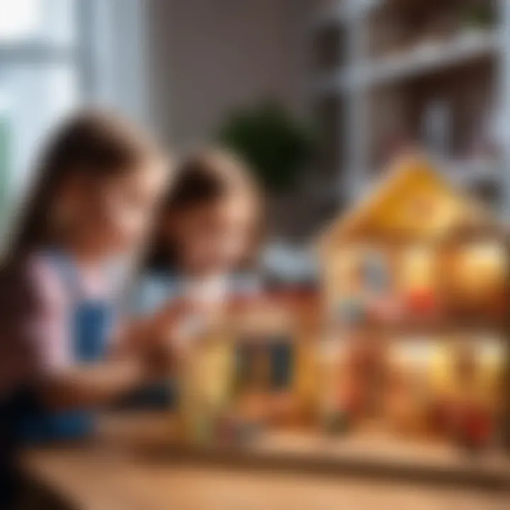 Children playing with a dollhouse