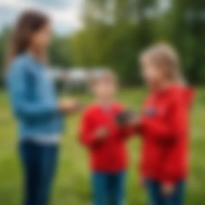 An engaging outdoor scene with children observing a drone