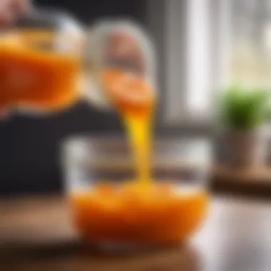 Close-up of a jar of baby food being warmed in a bowl of water