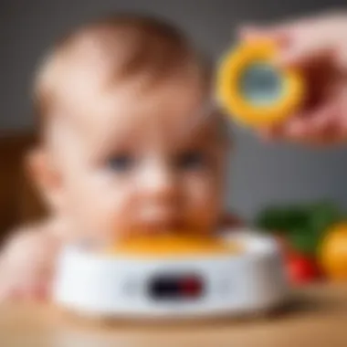 Checking Temperature of Baby Food Digital thermometer measuring temperature of baby food