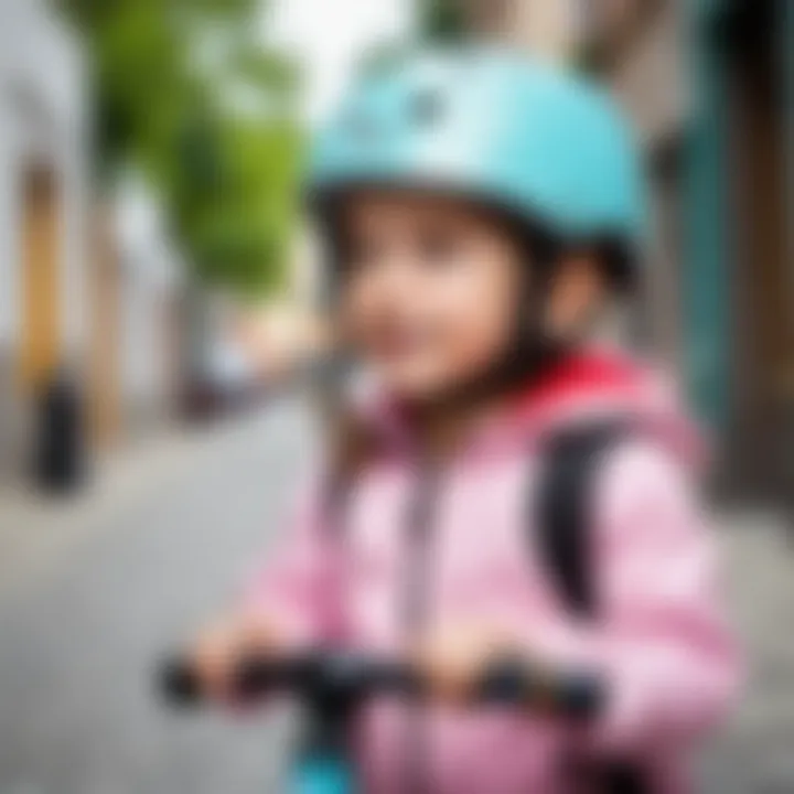 Child riding an electric scooter with a helmet