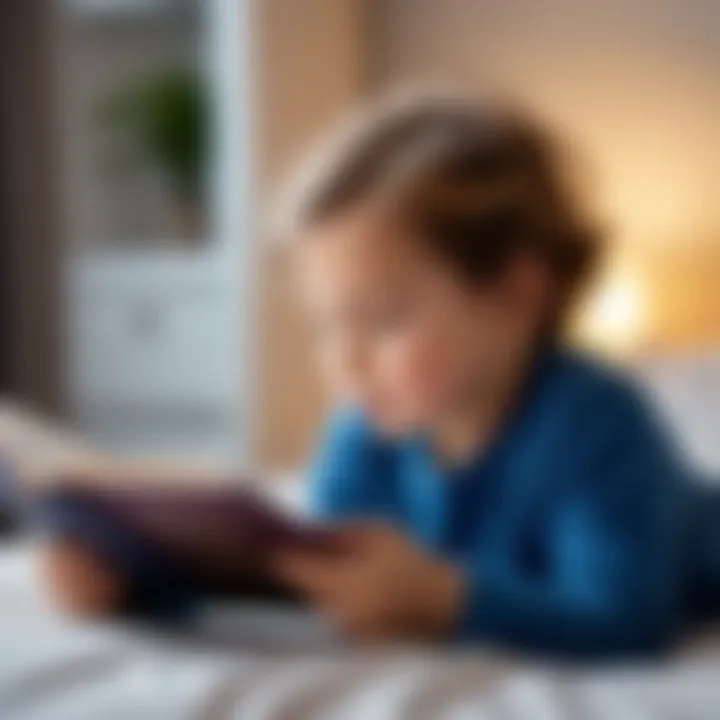 A child engaging in a calming evening ritual, such as reading a book