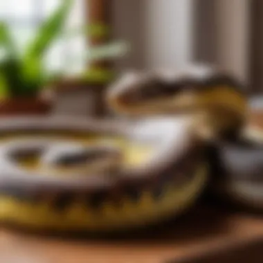 A tranquil scene of an exotic snake as a pet in a comfortable home