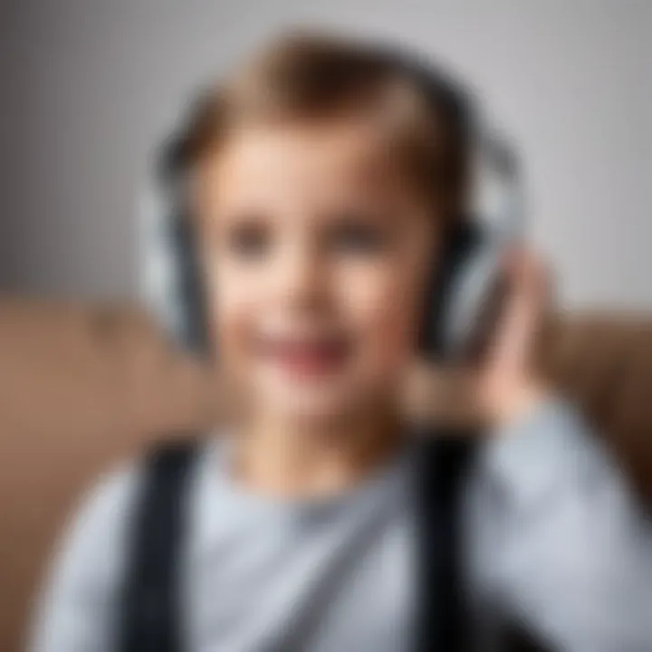 A child joyfully using ear headphones while playing