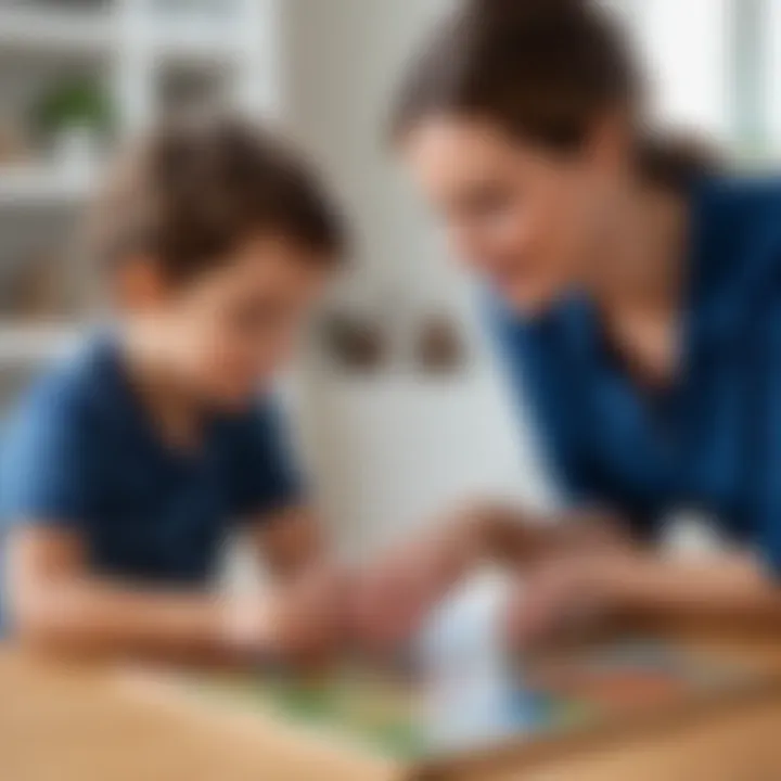 A parent and child working together on a puzzle