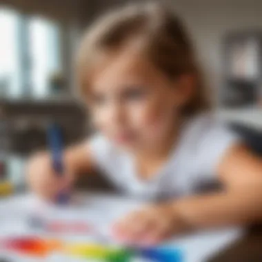 A child happily using markers on paper, showcasing creativity