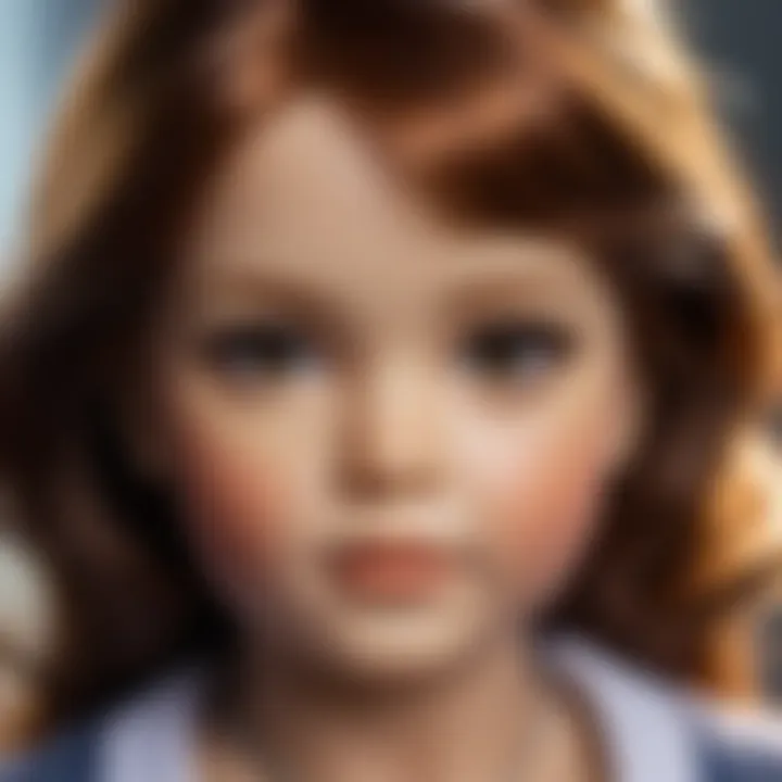 A close-up view of a realistic doll's facial features, emphasizing its lifelike qualities.