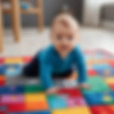 A baby exploring a play mat, showcasing the developmental interaction.