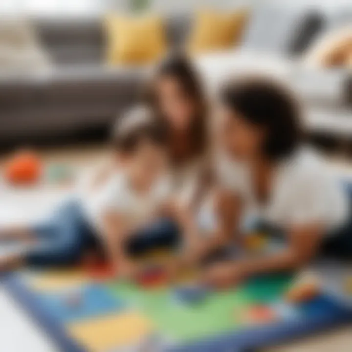 Parents observing their child playing on a play mat, emphasizing parental involvement.