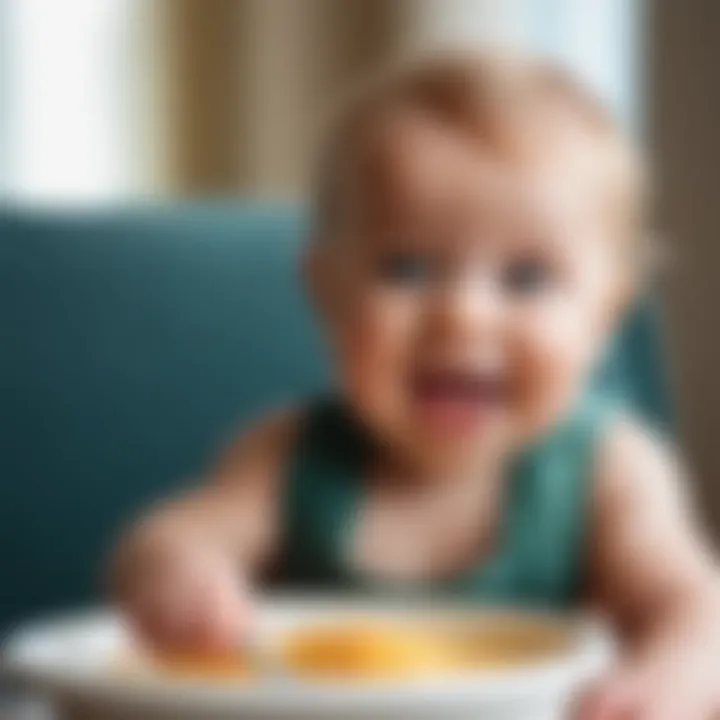 Happy baby enjoying solid food