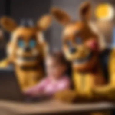 Engaging in FNAF Product Selection Together A parent and child reviewing FNAF products on a laptop.