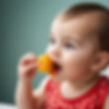 Fruit Nibbler for Safe Baby Feeding Preparation of fruit pieces in a baby nibble holder