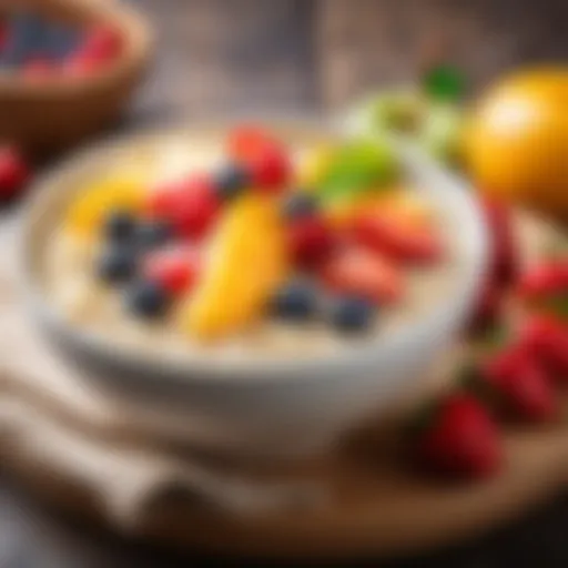 Bowl of FruTonya porridge topped with fresh fruits