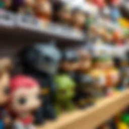 Colorful assortment of Funko Pop figures displayed on a shelf