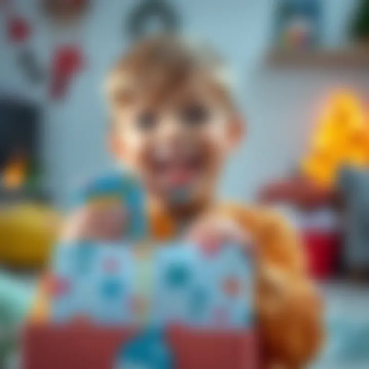 Excited Child Unboxing Funko Pop Child excitedly unboxing a Funko Pop figure as a gift