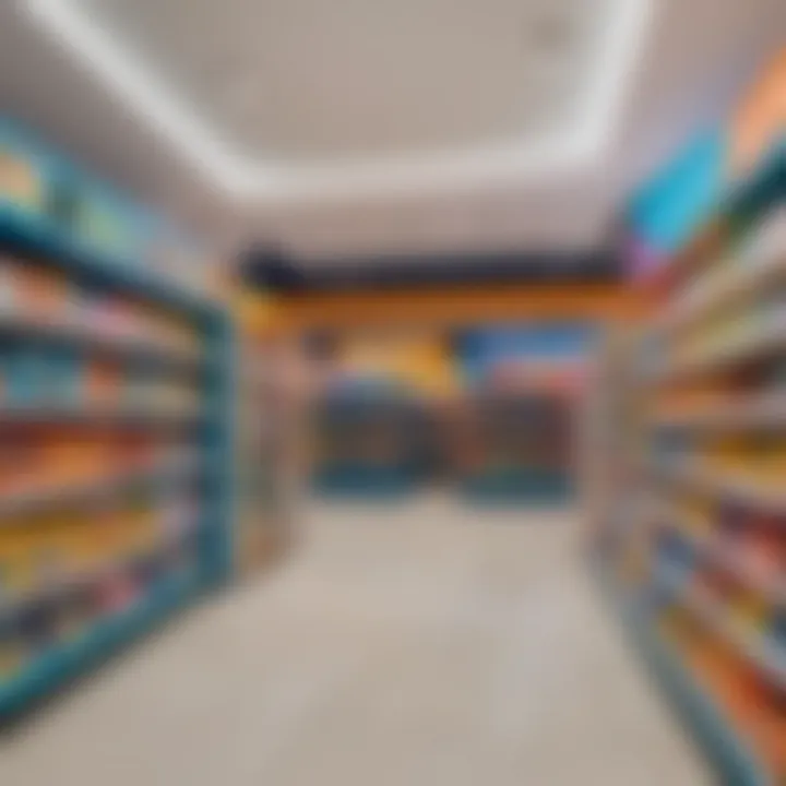 Interior view of a children's toy store with bright colors and engaging displays