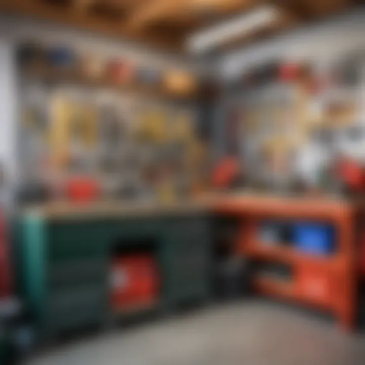 A garage interior filled with tools and equipment.