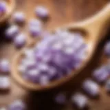 A close-up view of glycine crystals on a wooden spoon, symbolizing its purity and natural origin.