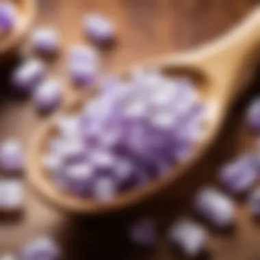 Pure Glycine Crystals A close-up view of glycine crystals on a wooden spoon, symbolizing its purity and natural origin.