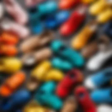 Diverse Designs of Children's Footwear Close-up of children's footwear showcasing various designs and colors
