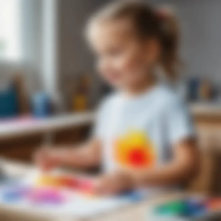 Child happily painting a t-shirt with bright colors