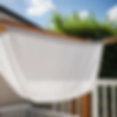 Freshly cleaned baby crib canopy hanging to dry outside