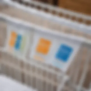 Close-up of fabric care labels on a baby crib canopy